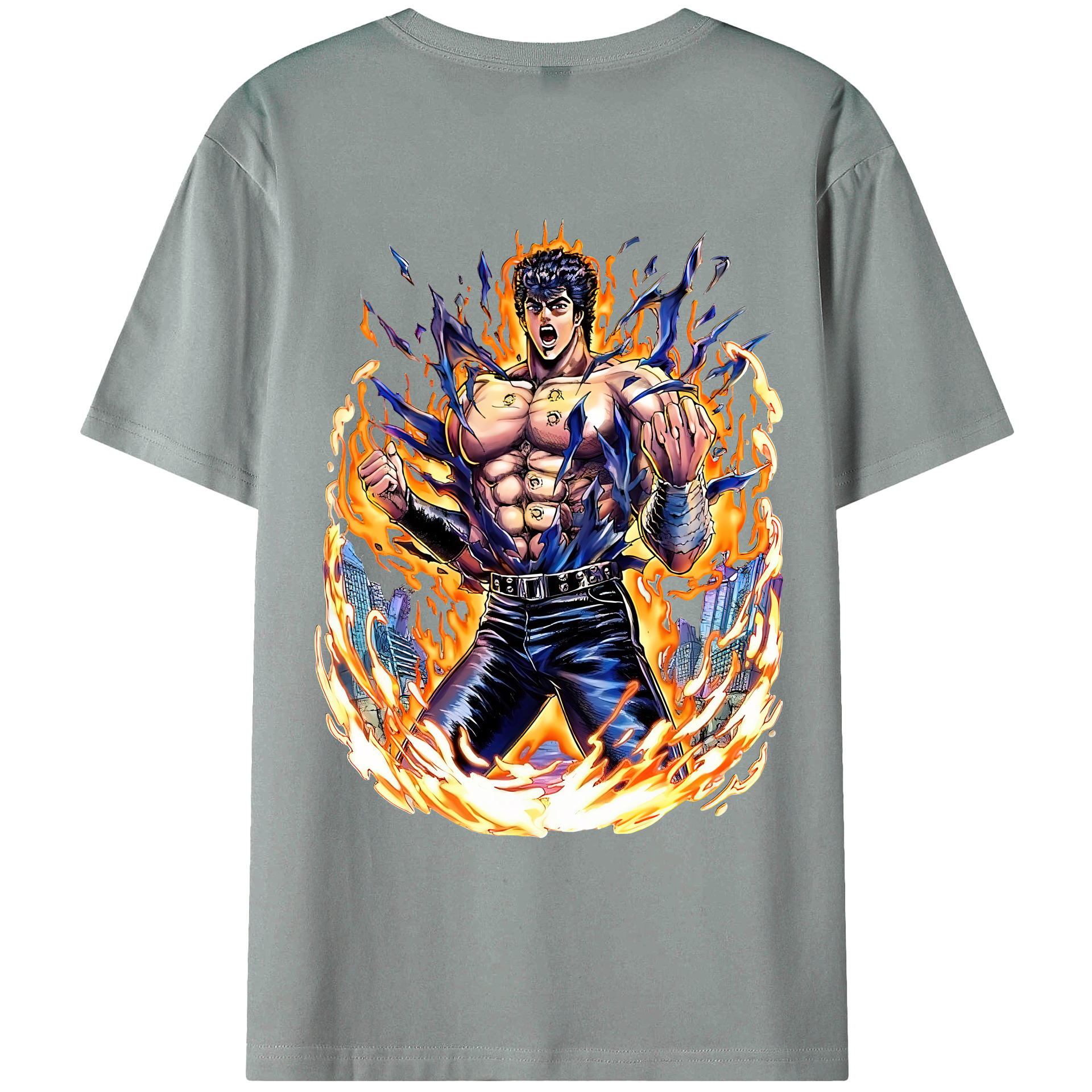 （画像用） 北斗の拳 Fist of the North Star 綿100％ メンズ半袖Tシャツ（バックプリント） 通気性